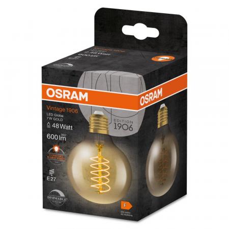 Osram E27 LED VINTAGE 1906 GLOBE 80 Spiral Gold-Filament LED Lampe dimmbar 2200K 7W wie 48W